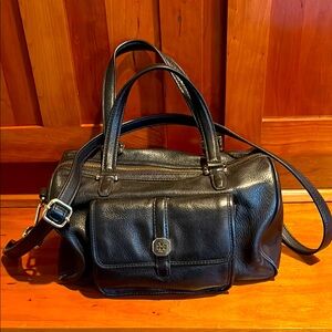 Tory Burch Black Leather Handbag with Front Pocket